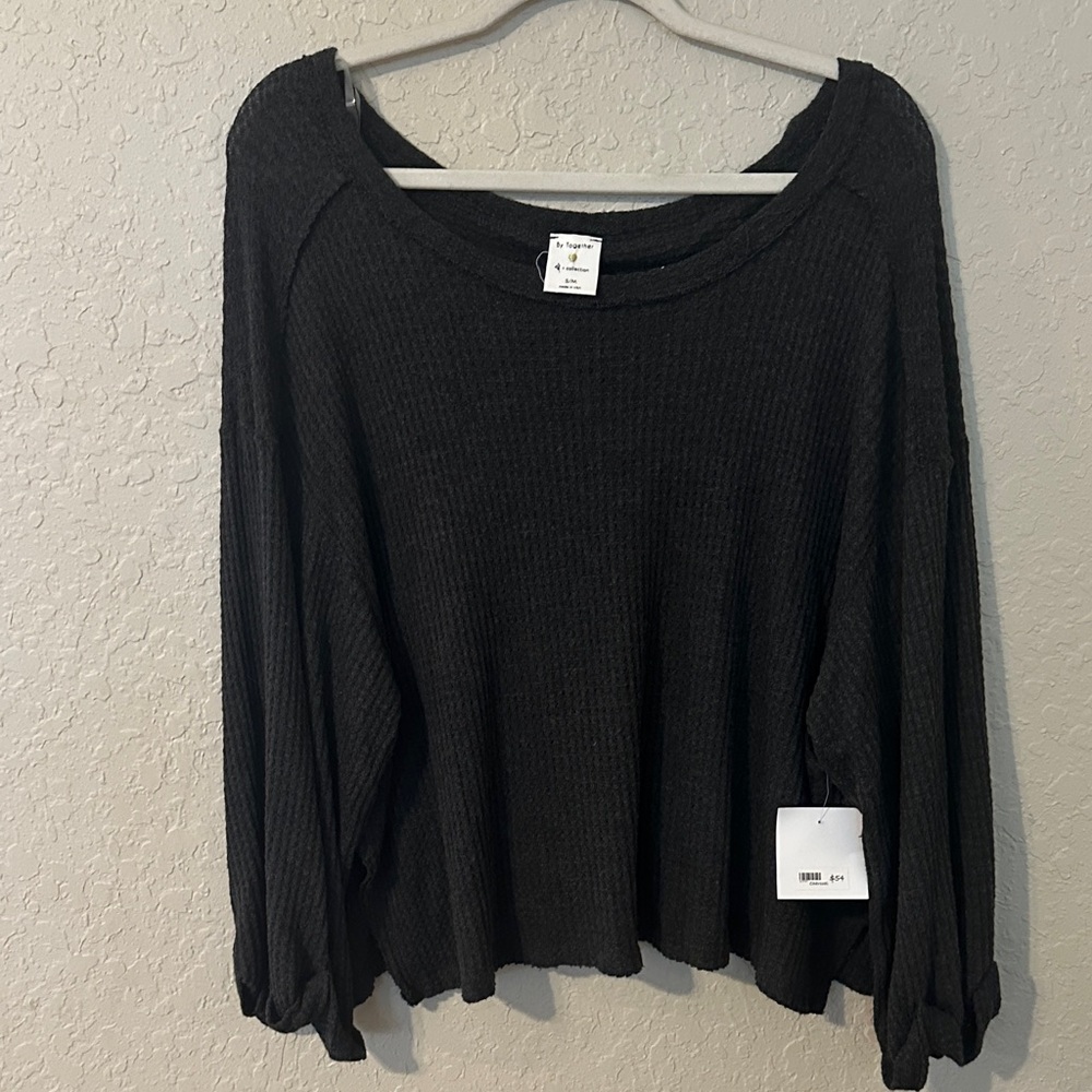 NWTs By Together Dark Gray Long Sleeve Waffle Knit Top Medium